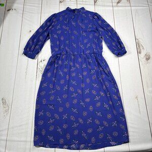 Vintage Amy Deb Paisley Purple Dress Sheer Pleating 3/4 Sleeve Size 14 Romantic